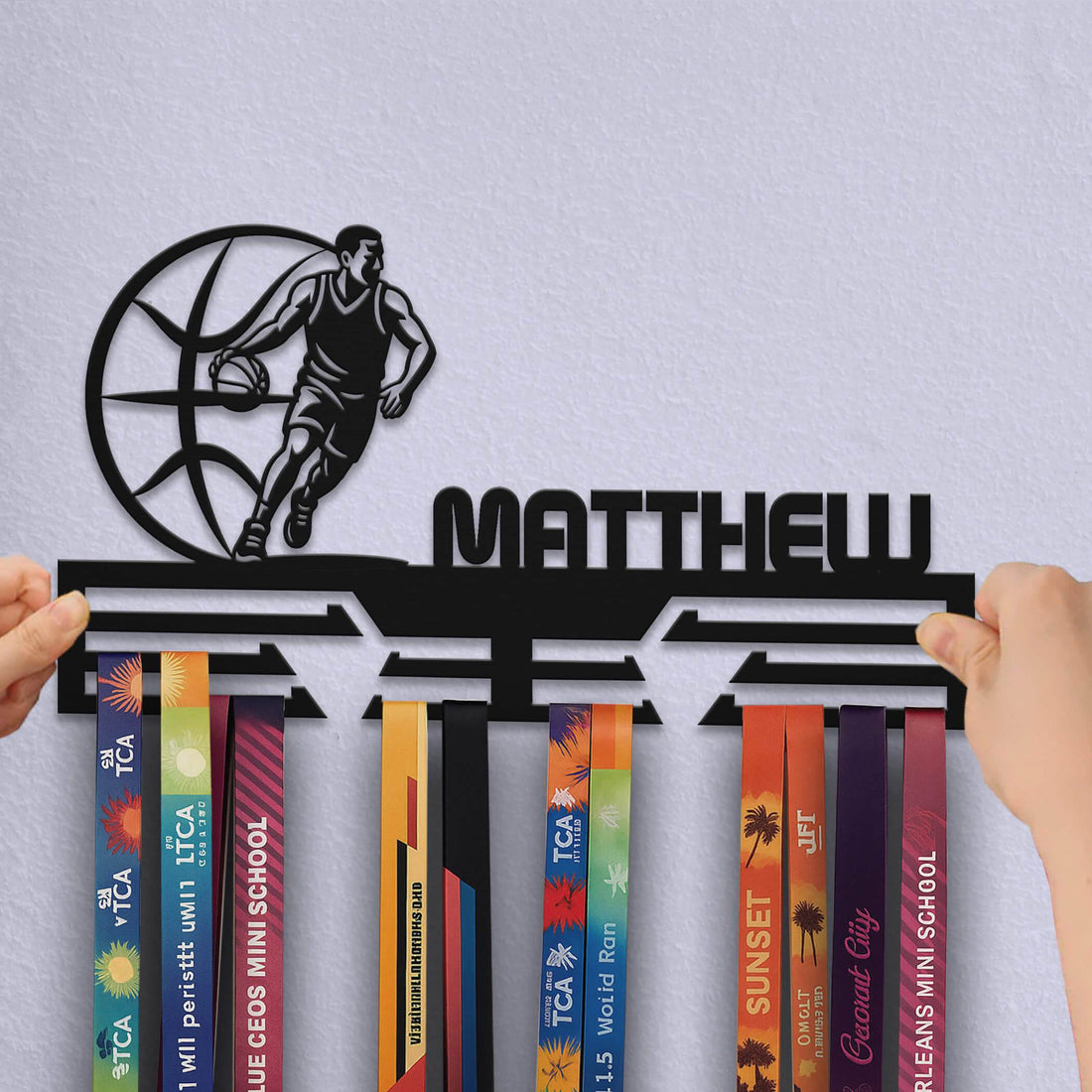 Personalized Basketball Medal Holder – Metal Wall Rack for Displaying Basketball Awards & Gifts - Champion Hanger