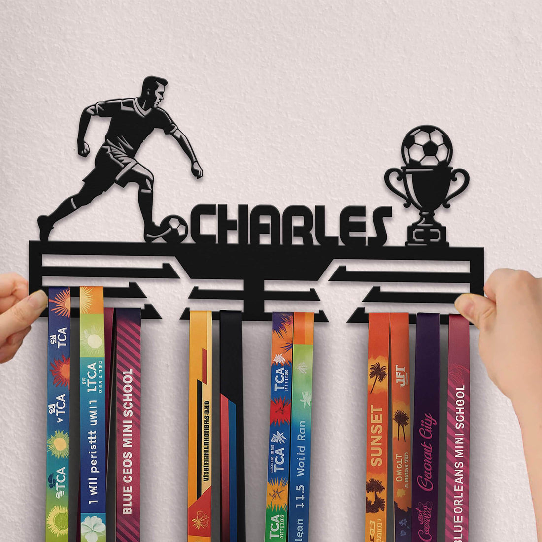 Personalized Soccer Medal Rack – Durable Stainless Steel Wall Display Holder for Medals & Awards - Champion Hanger