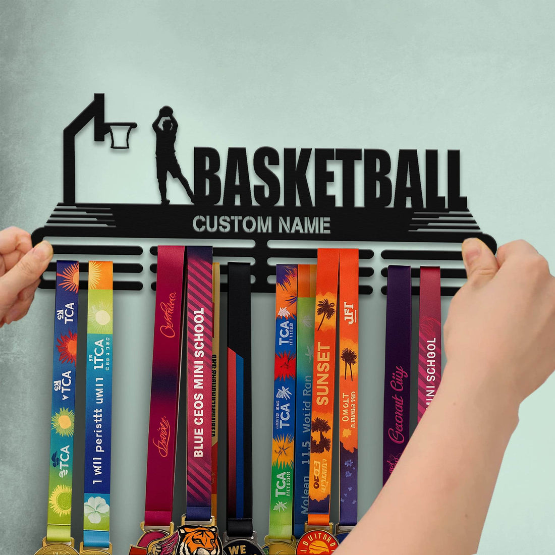 Basketball Medal Hanger – Personalized Metal Medal Holder – Stainless Steel Wall Display Rack for Basketball Awards - Champion Hanger