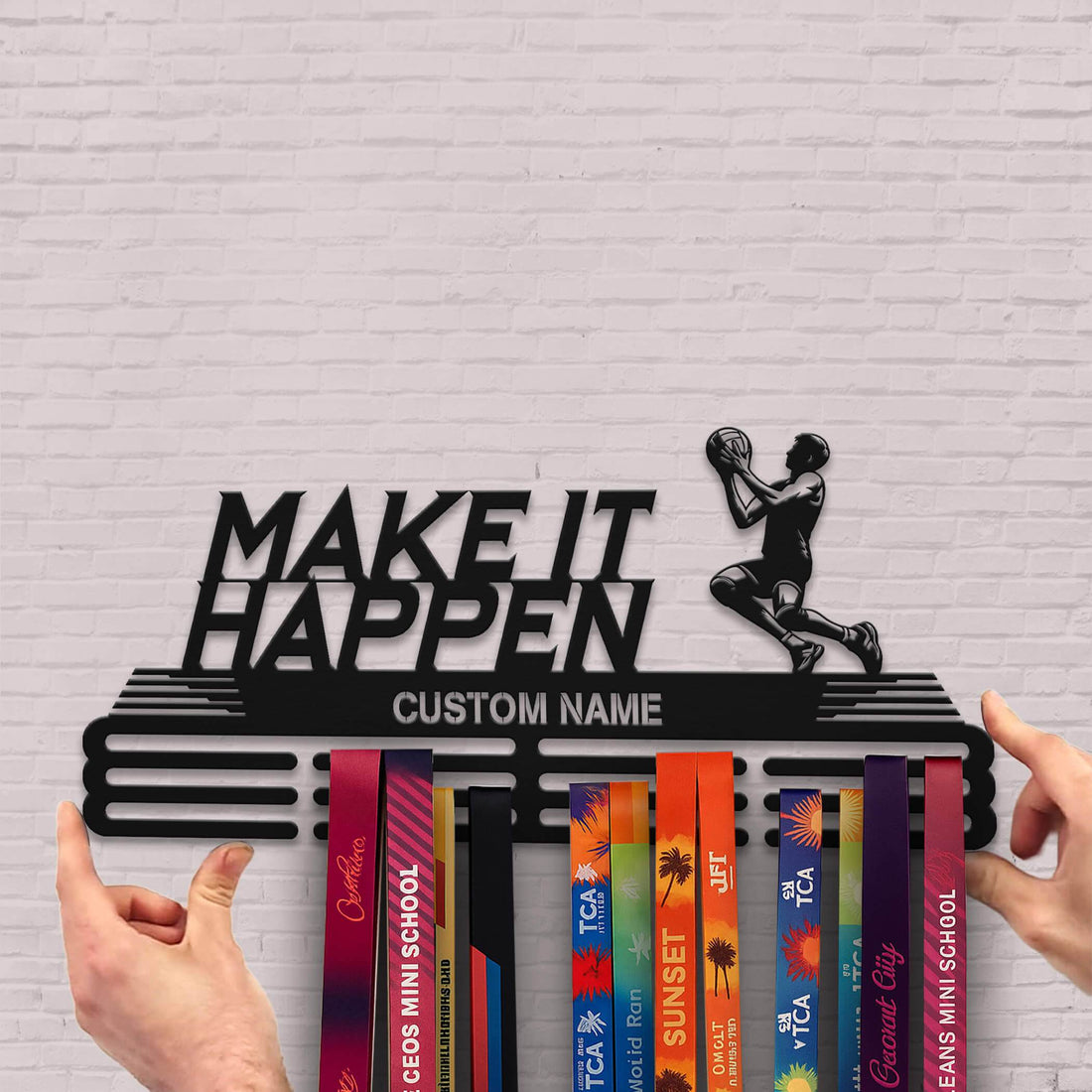 Make it Happen Basketball Medal Display Rack – Stainless Steel Personalized Medal Hanger for Basketball Players - Champion Hanger