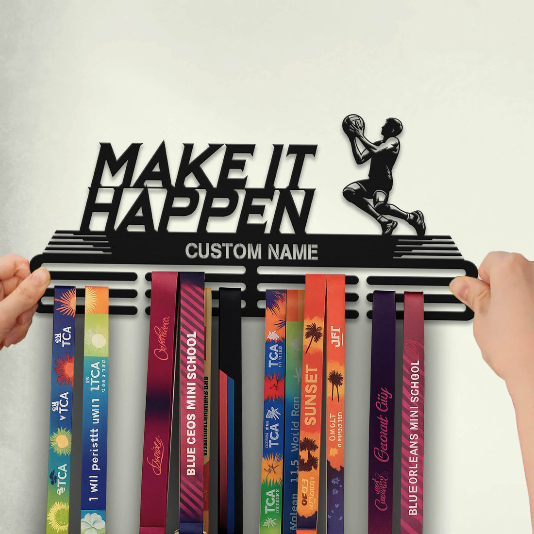Make it Happen Basketball Medal Display Rack – Stainless Steel Personalized Medal Hanger for Basketball Players - Champion Hanger