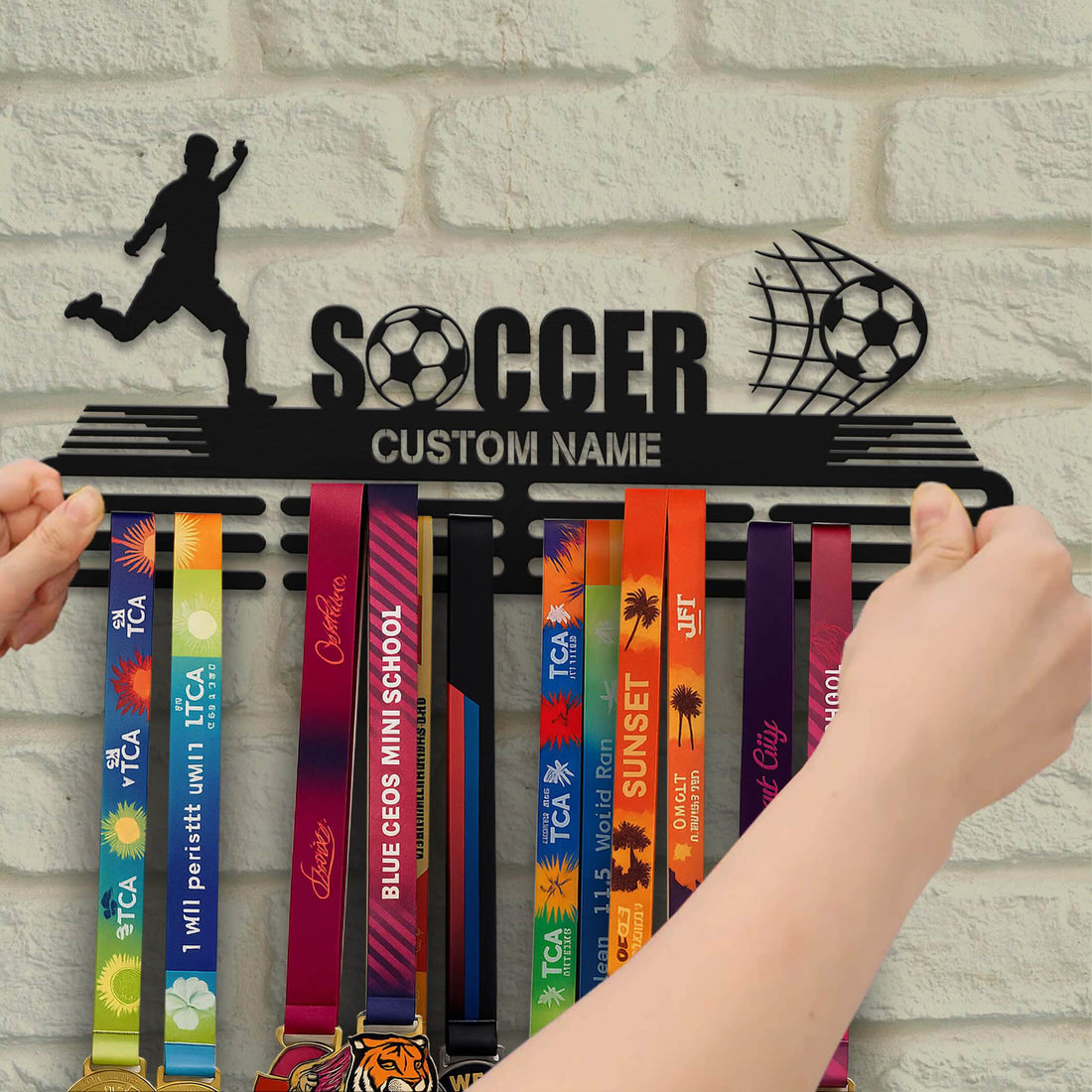 Soccer Player Medal Hanger – Personalized Metal Medal Holder – Stainless Steel Display Rack - Champion Hanger