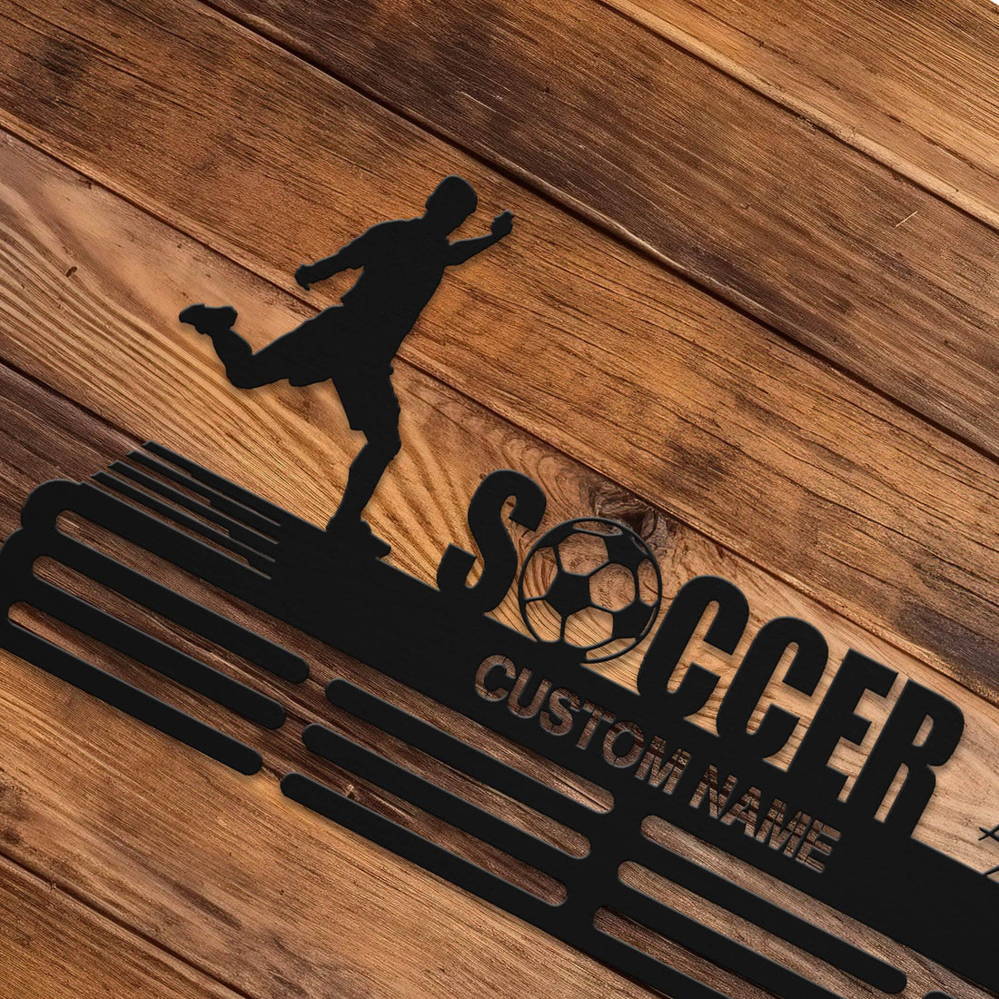 Soccer Player Medal Hanger – Personalized Metal Medal Holder – Stainless Steel Display Rack - Champion Hanger