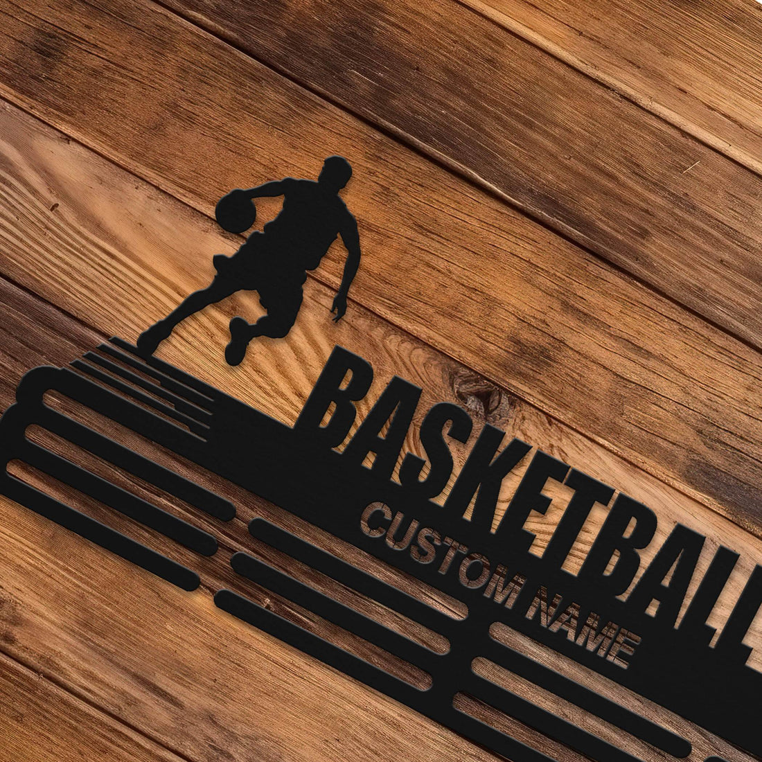 Basketball Player Medal Hanger – Personalized Metal Medal Holder – Stainless Steel Display Rack - Champion Hanger