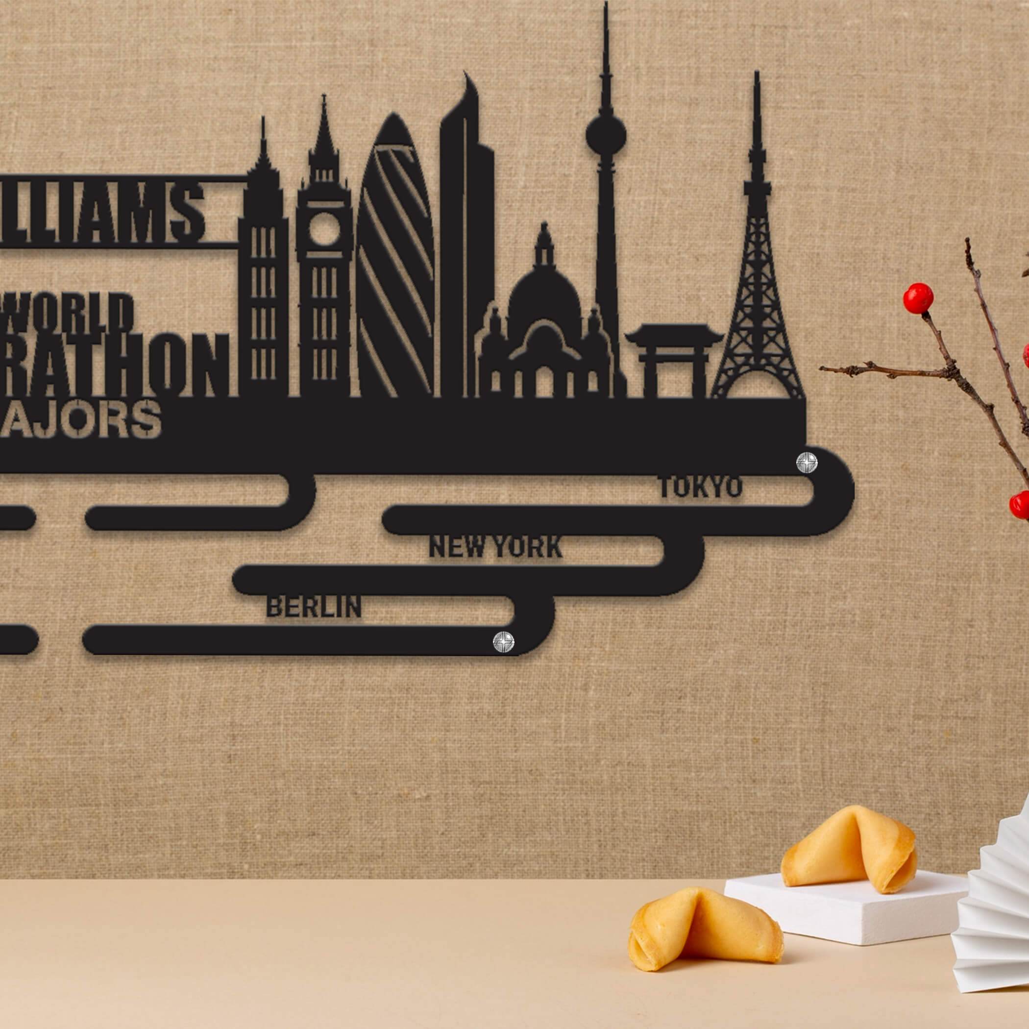 World Marathon Majors Medal Hanger – Personalized Metal Medal Holder – Stainless Steel Display Rack - Champion Hanger