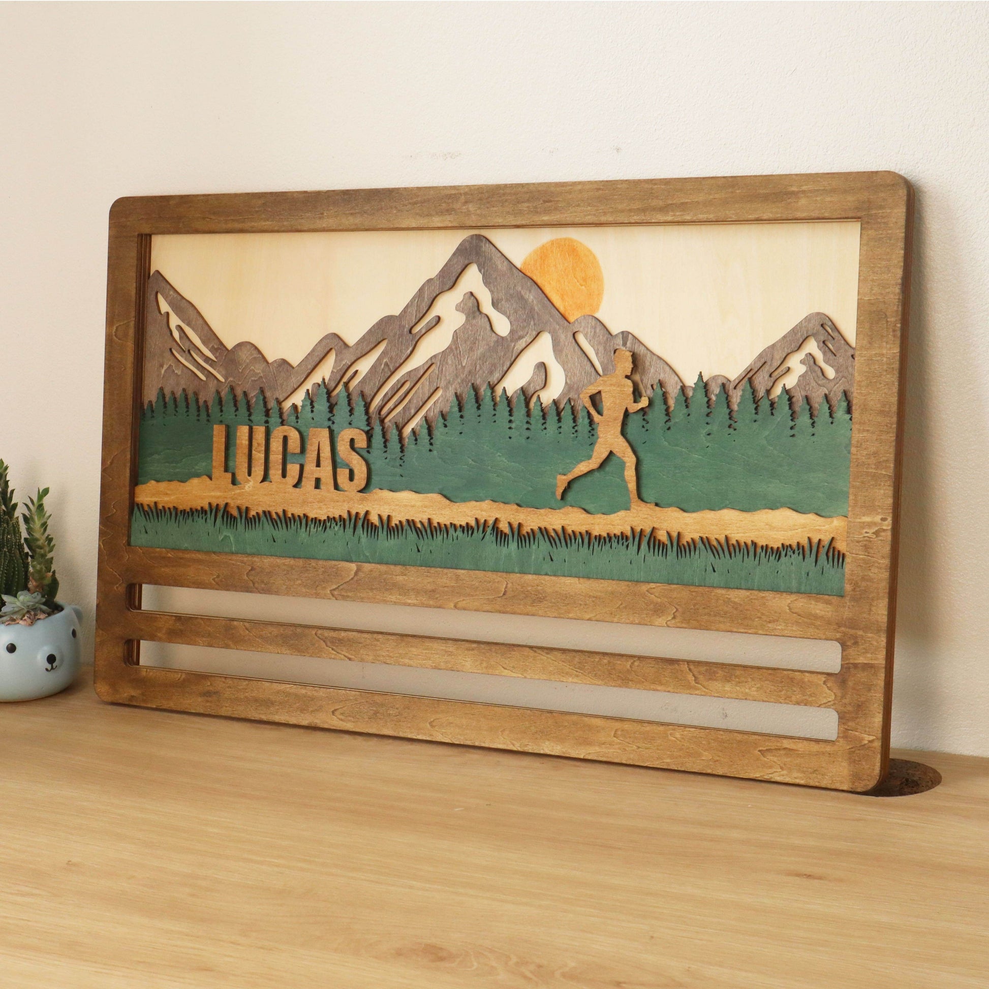 Custom Runner Medal hanger β Wooden Mountain Forest Medal Holder with Name , ChampionHanger running gifts - Champion Hanger