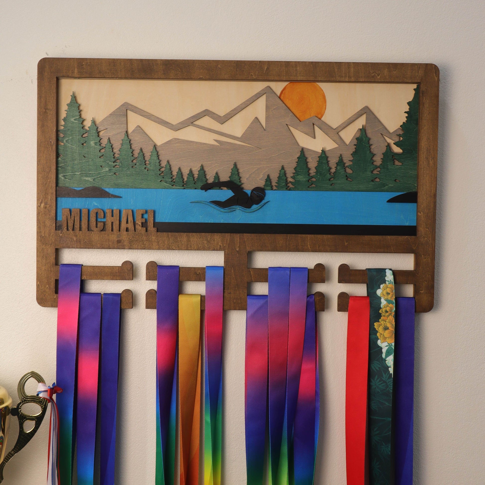 Personalized Swimming Medal Holder β Custom Medal Display Rack for Swimmers β Champion Hanger Gifts - Champion Hanger