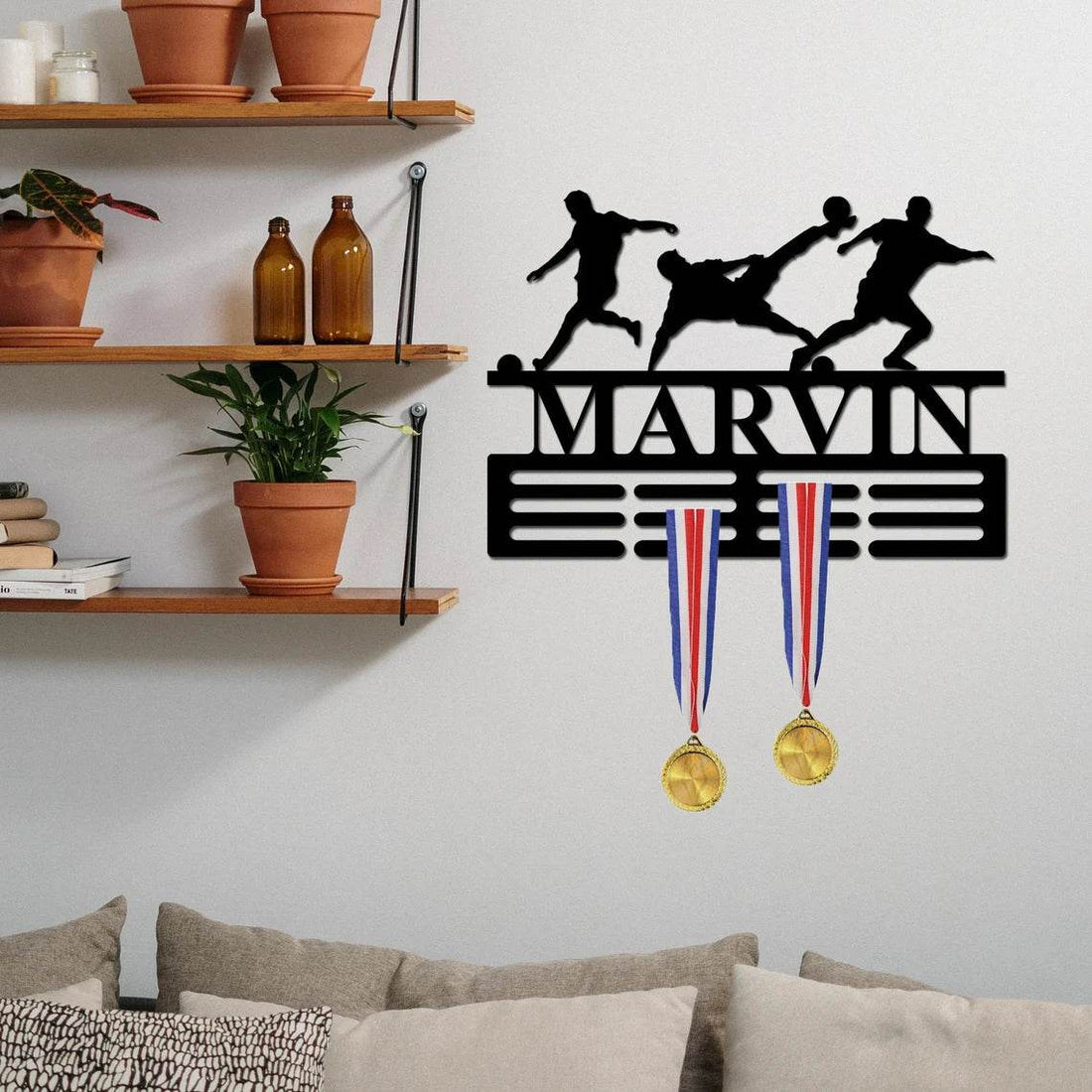 Custom Soccer Medal Hanger for Kids & Players, Personalized Display Rack with Name - Champion Hanger