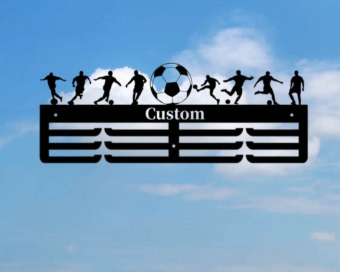 Personalized Soccer Medal Holder, Custom Name Medal Rack with Color Display for Football Awards - Champion Hanger