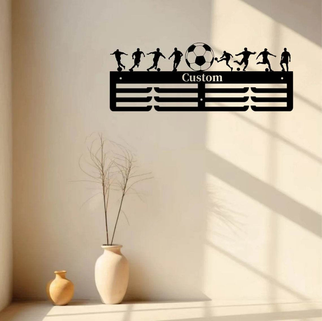 Personalized Soccer Medal Holder, Custom Name Medal Rack with Color Display for Football Awards - Champion Hanger