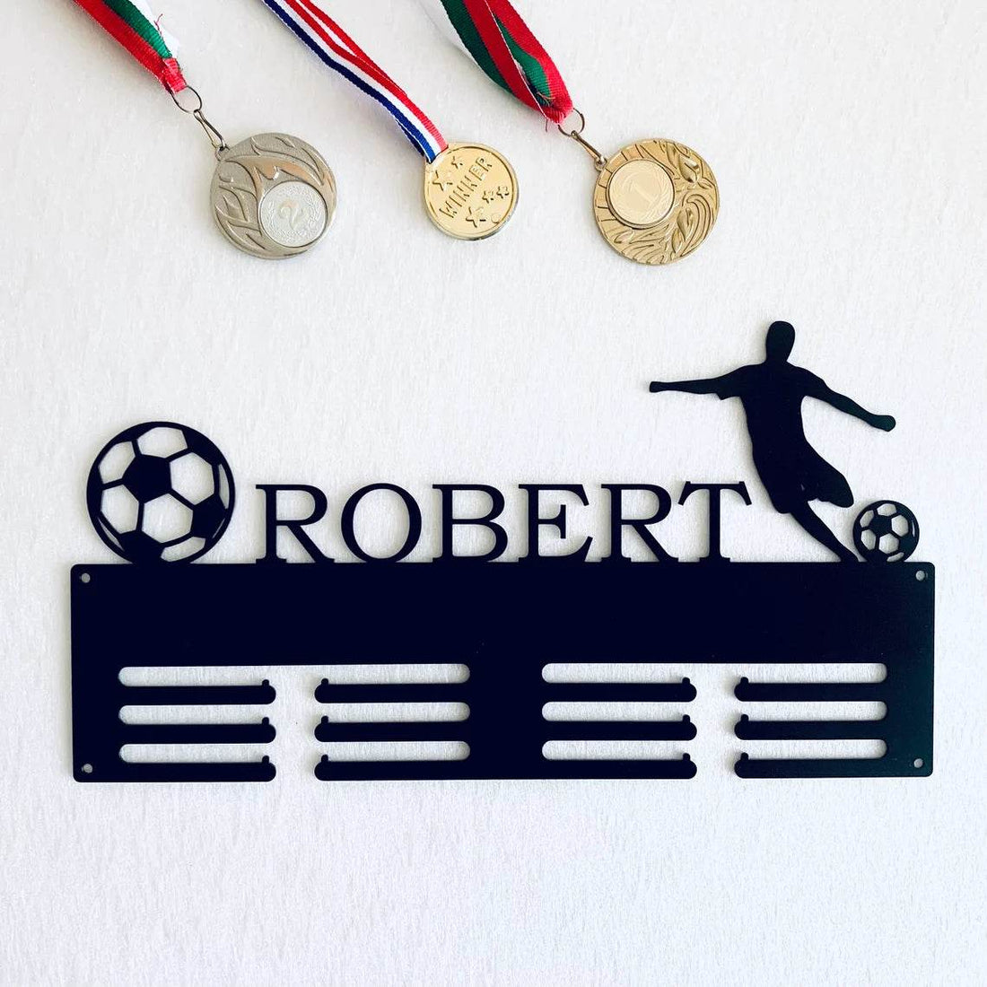 Custom Soccer Medal Hanger – Personalized Football Award Rack, Metal Display with Name or Text - Champion Hanger