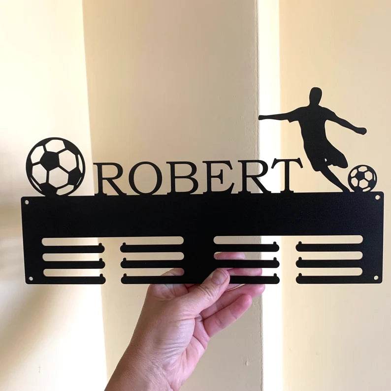 Custom Soccer Medal Hanger – Personalized Football Award Rack, Metal Display with Name or Text - Champion Hanger