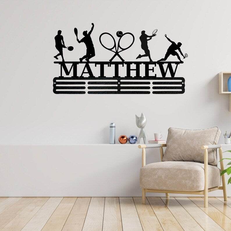 Custom Tennis Medal Hanger, Personalized Tennis Medal Holder, Tennis Medal Display Rack, Custom Metal Wall Hanger - Champion Hanger