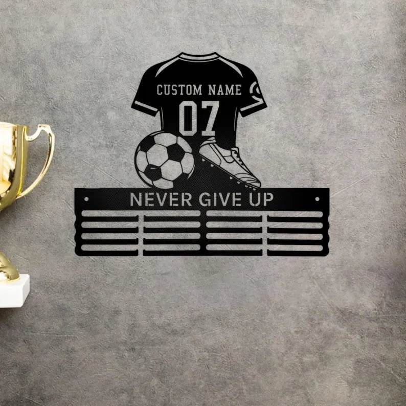 Soccer Medal Hanger with Custom Name, Personalized Rack for Football Medals, Ribbons & Awards - Champion Hanger