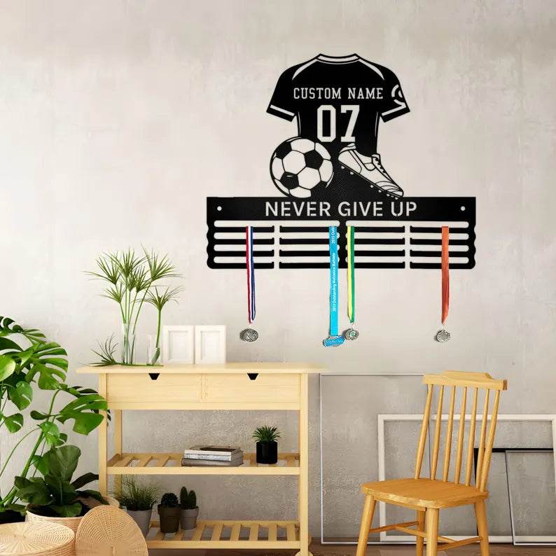 Soccer Medal Hanger with Custom Name, Personalized Rack for Football Medals, Ribbons & Awards - Champion Hanger