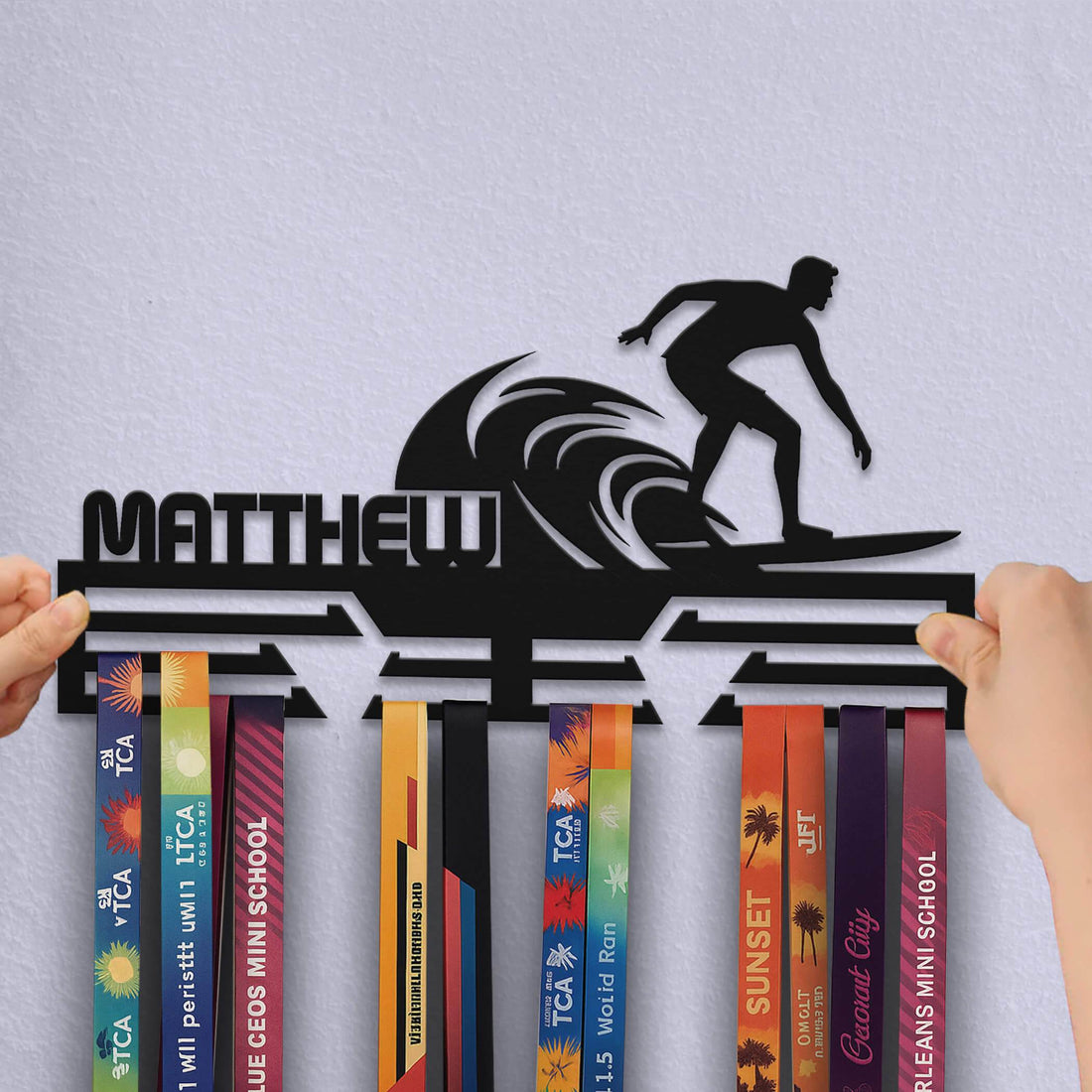 Personalized Stainless Steel Surfing Medal Hanger – Custom Wave Surf Medal Display Rack – Surfer Award Holder & Surfing Gifts - Champion Hanger