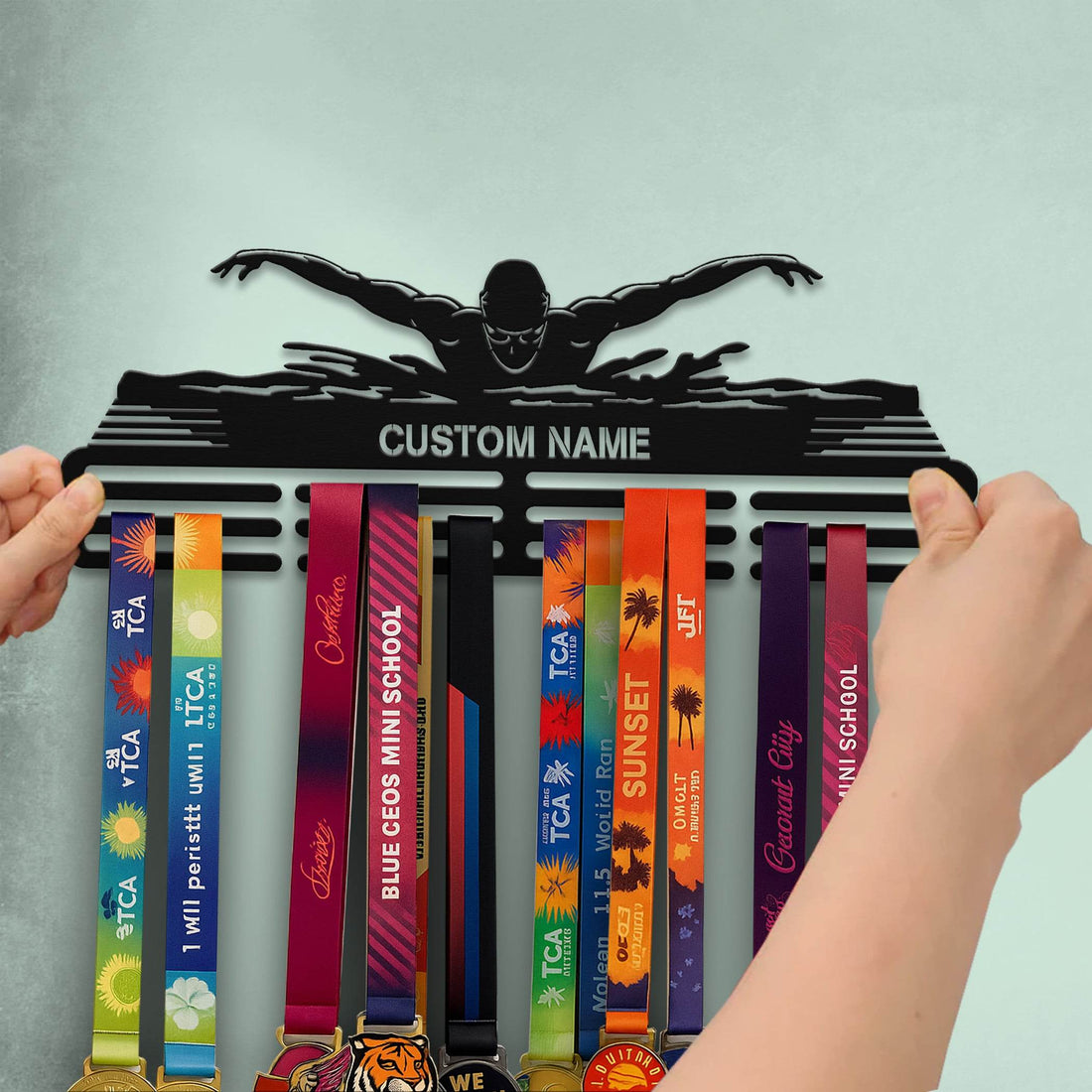 Swimming Medal Hanger – Personalized Metal Medal Holder – Stainless Steel Display Rack - Champion Hanger