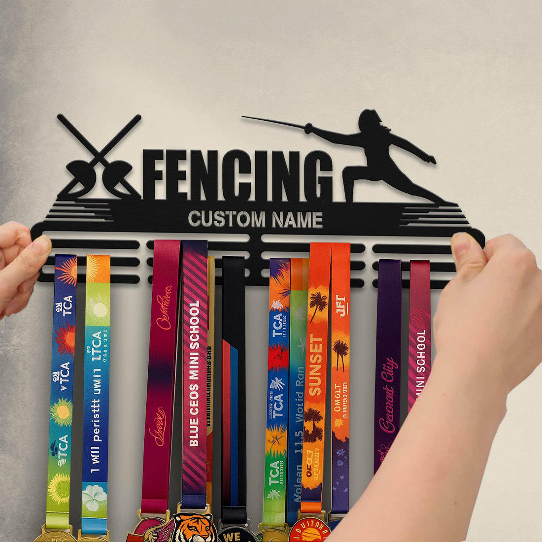 Fencing Medal Hanger – Personalized Metal Medal Holder – Stainless Steel Wall Display Rack for Fencing Awards - Champion Hanger