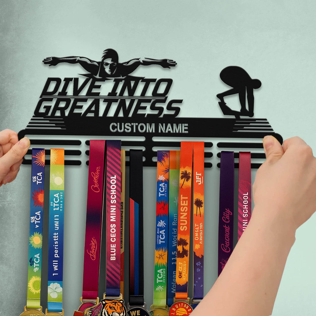Swimming Medal Hanger – Personalized Metal Medal Holder – Stainless Steel Display Rack - Champion Hanger