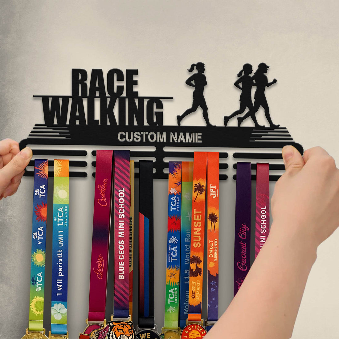 Race Walking Medal Hanger – Personalized Metal Medal Holder – Stainless Steel Display Rack for Race Walking Awards - Champion Hanger