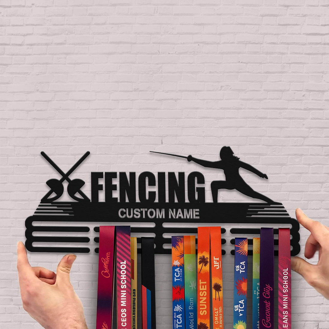Fencing Medal Hanger – Personalized Metal Medal Holder – Stainless Steel Wall Display Rack for Fencing Awards - Champion Hanger