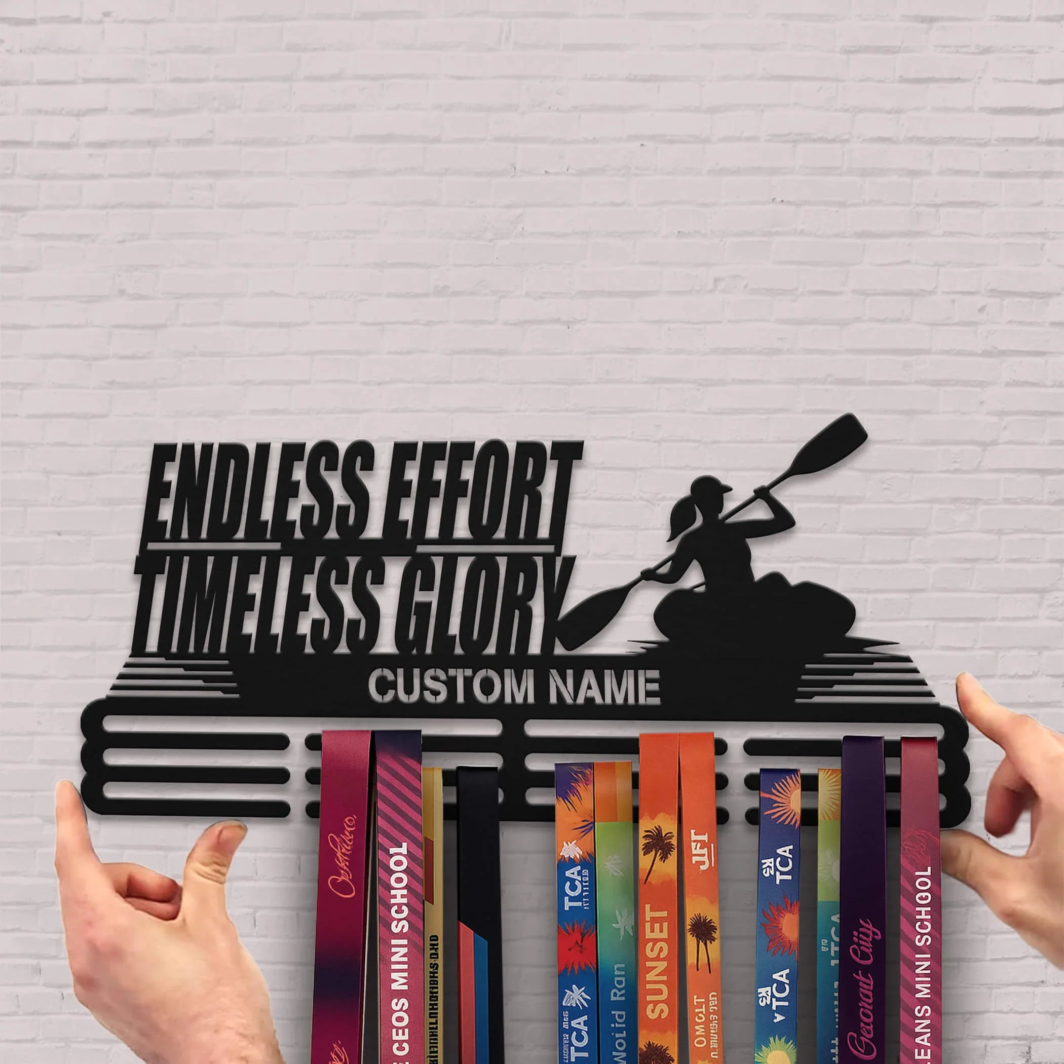 Personalized Stainless Steel Kayak Medal Hanger – Custom Medal Display Rack with Quote “Endless Effort Timeless Glory” | ChampionHanger - Champion Hanger