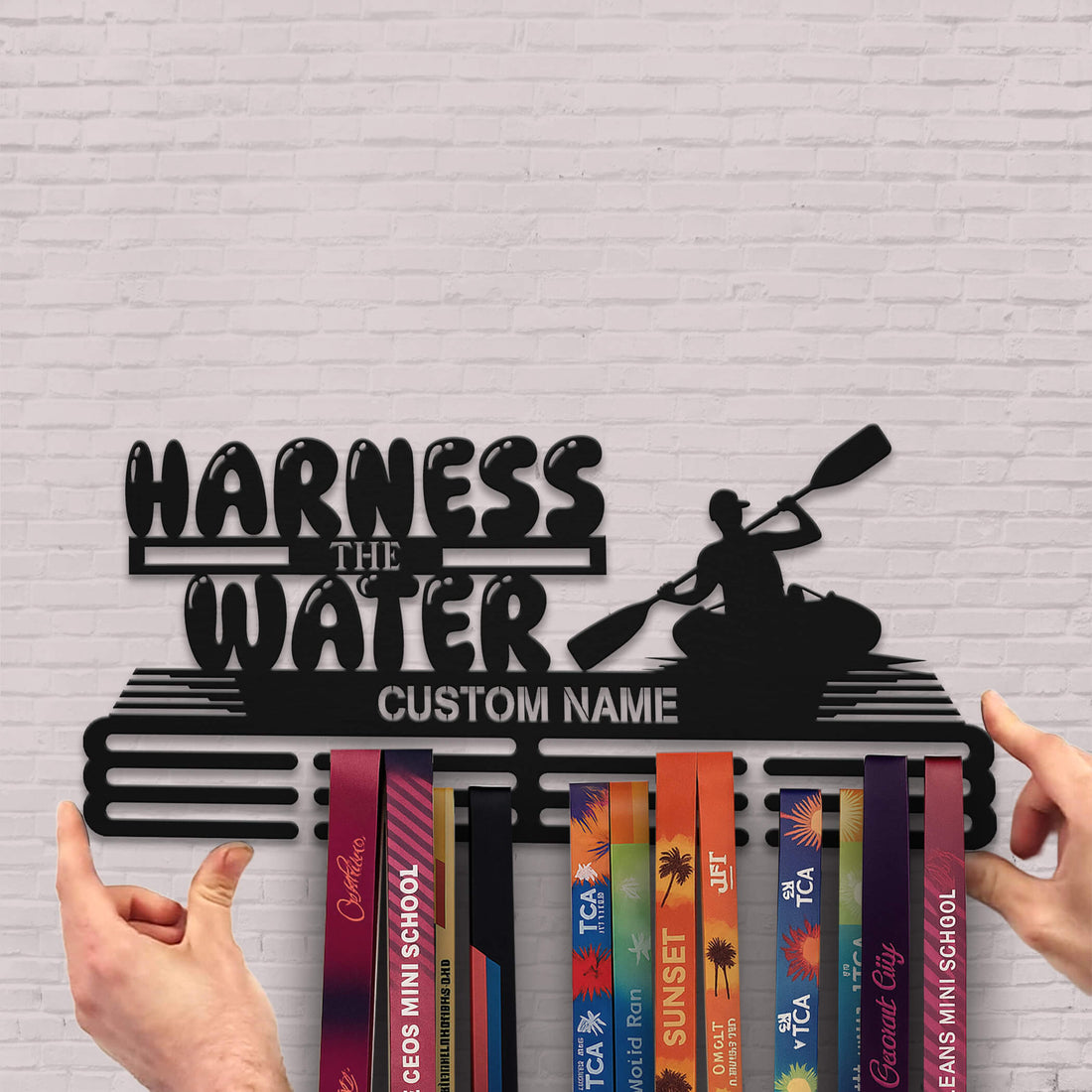 Personalized Kayak Medal Hanger – Stainless Steel Medal Holder with “Harness the Water” Quote | ChampionHanger