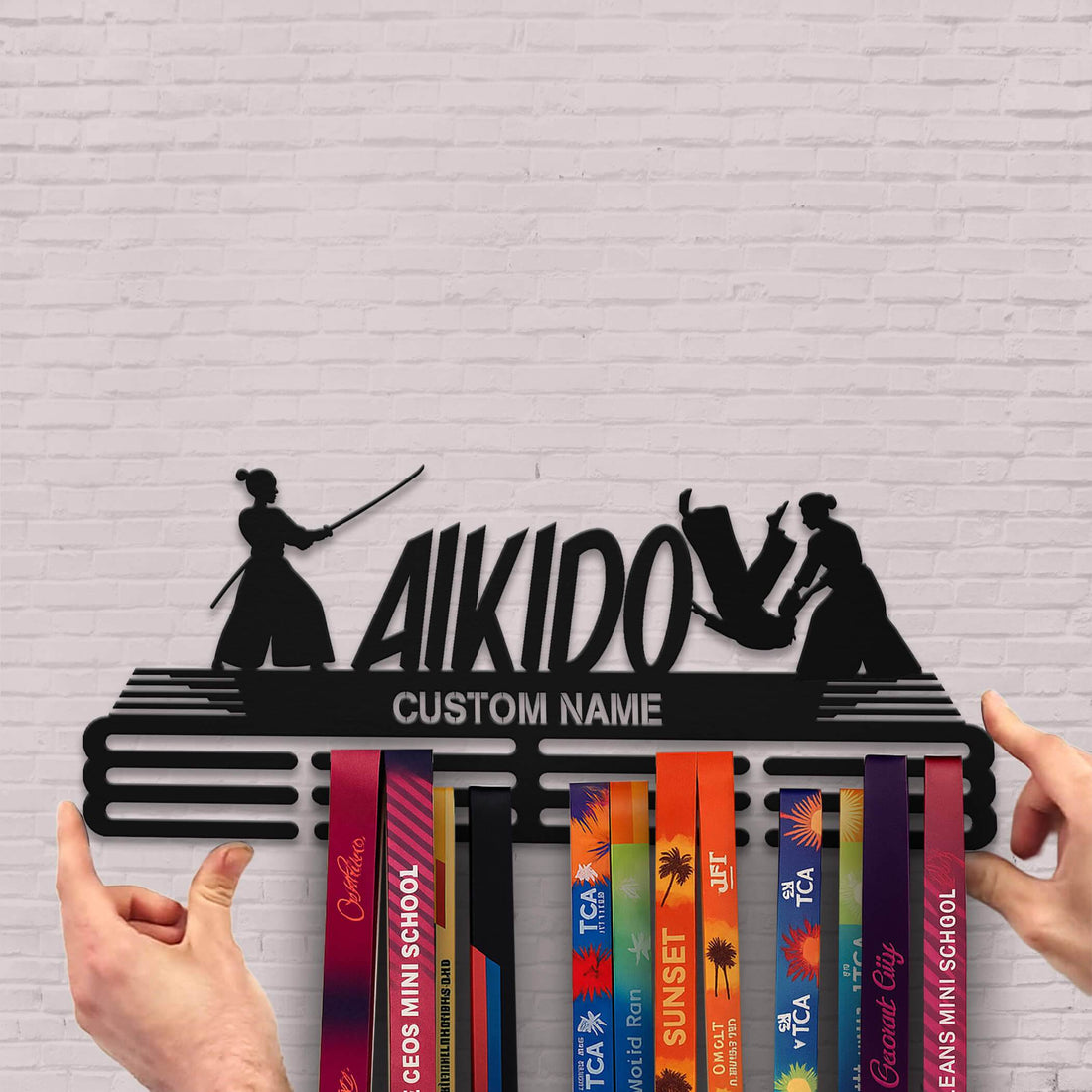 Personalized Aikido Medal Holder – Stainless Steel Wall Rack for Displaying Aikido Awards - Champion Hanger