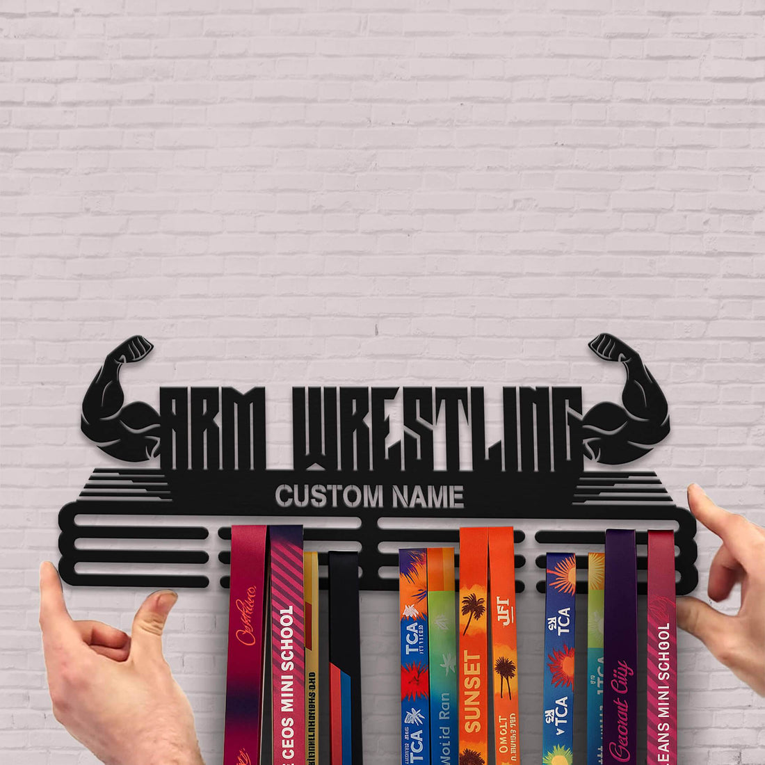 Personalized Arm Wrestling Medal Holder – Custom Metal Wall Rack for Displaying Awards and Medals - Champion Hanger