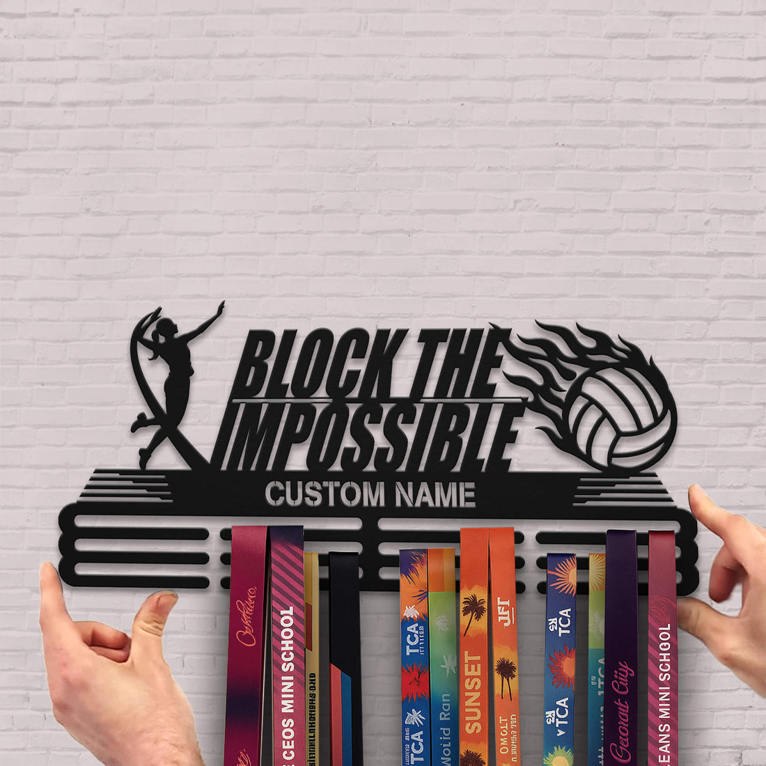 Personalized Volleyball Medal Hanger – Stainless Steel Rack with "Block the Impossible" Quote | ChampionHanger