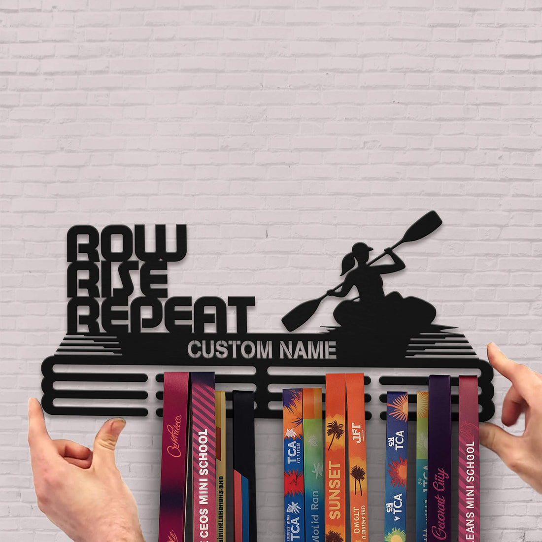 Personalized Kayak Medal Hanger – Stainless Steel Medal Holder with “Row Rise Repeat” Quote | Gifts for Kayakers | ChampionHanger