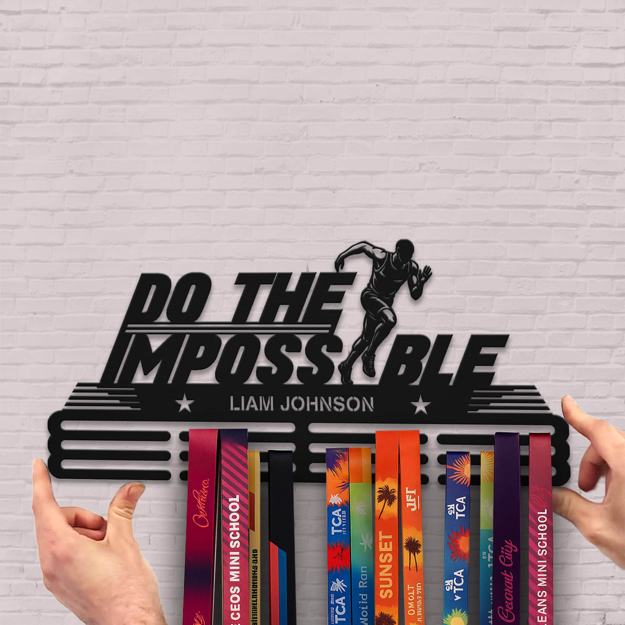 Do the Impossible Medal Hanger – Personalized Metal Medal Holder – Stainless Steel Wall Display Rack for Running Awards - Champion Hanger