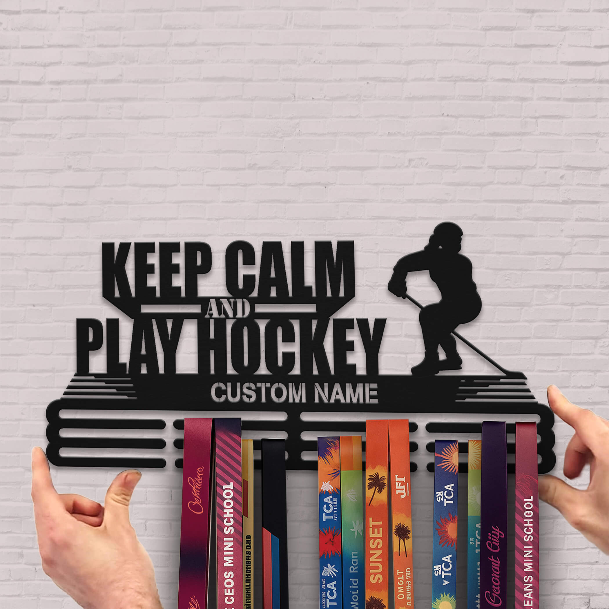 Stainless Steel Ice Hockey Medal Hanger – “Keep Calm and Play Hockey” Quote, Personalized Medal Display for Hockey Players | ChampionHanger