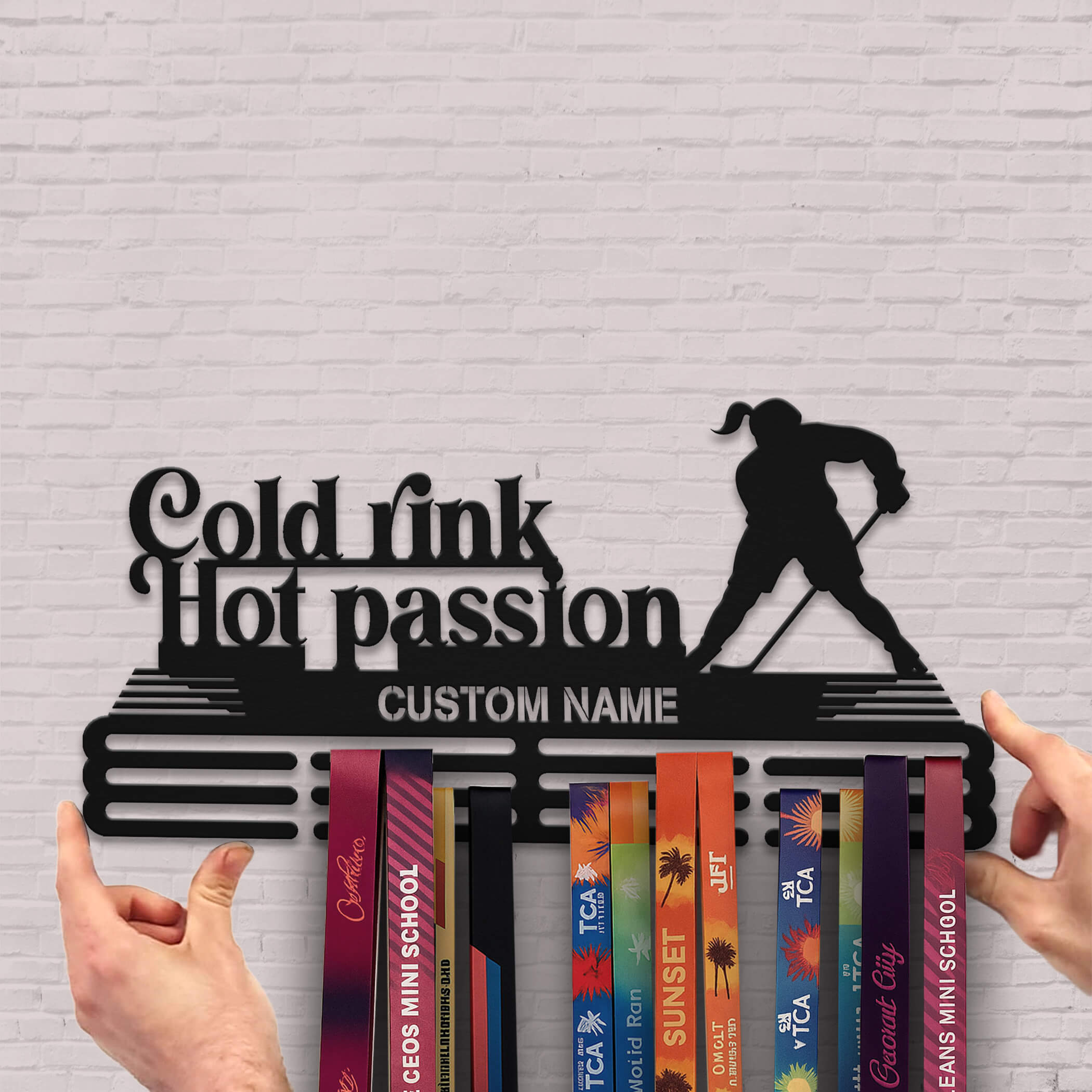 Personalized Stainless Steel Ice Hockey Medal Hanger – “Cold Rink, Hot Passion” | Custom Name Medal Display | Championhanger