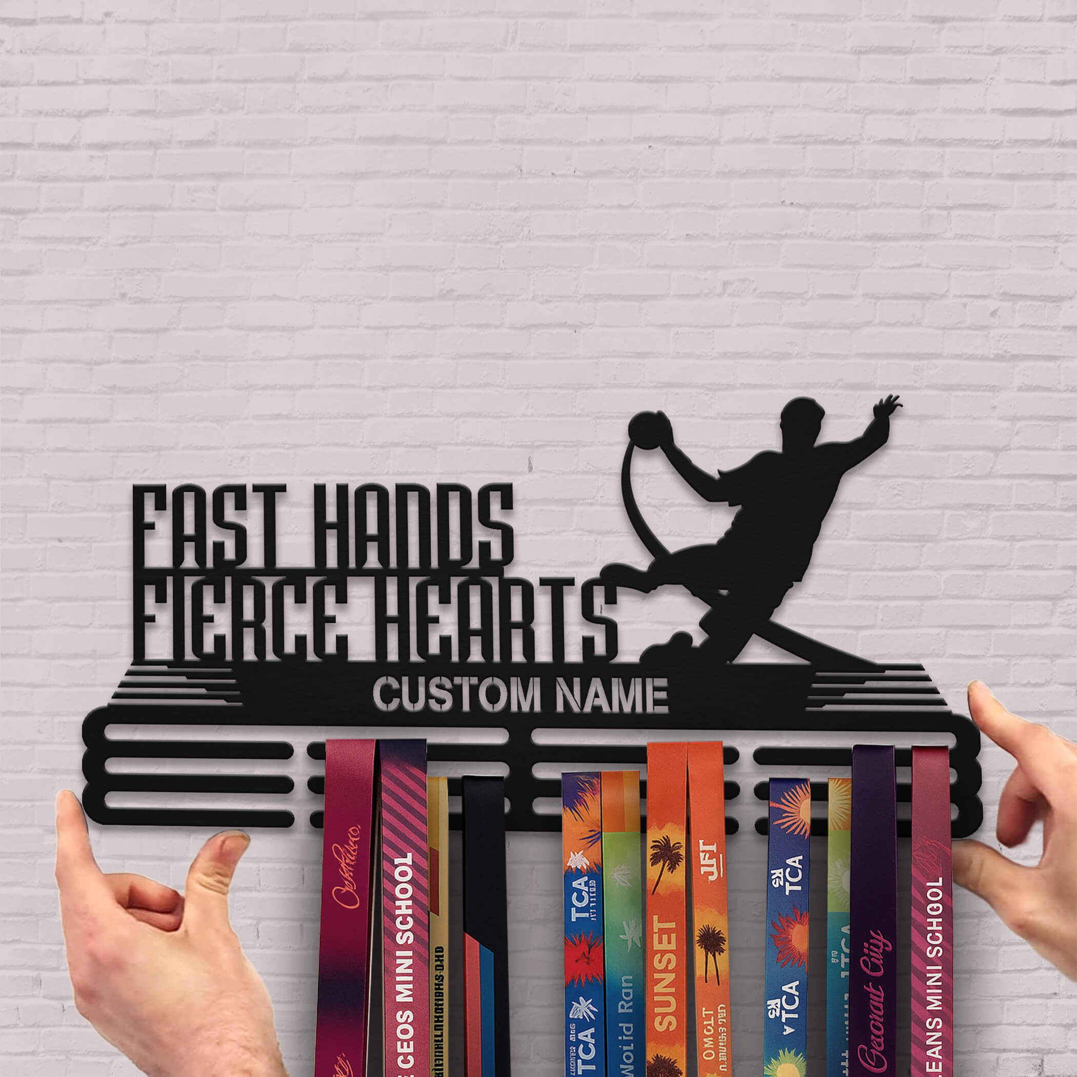 Personalized Handball Medal Hanger – Stainless Steel Medal Holder with Custom Name & Quote "Fast Hands Fierce Hearts" | ChampionHanger