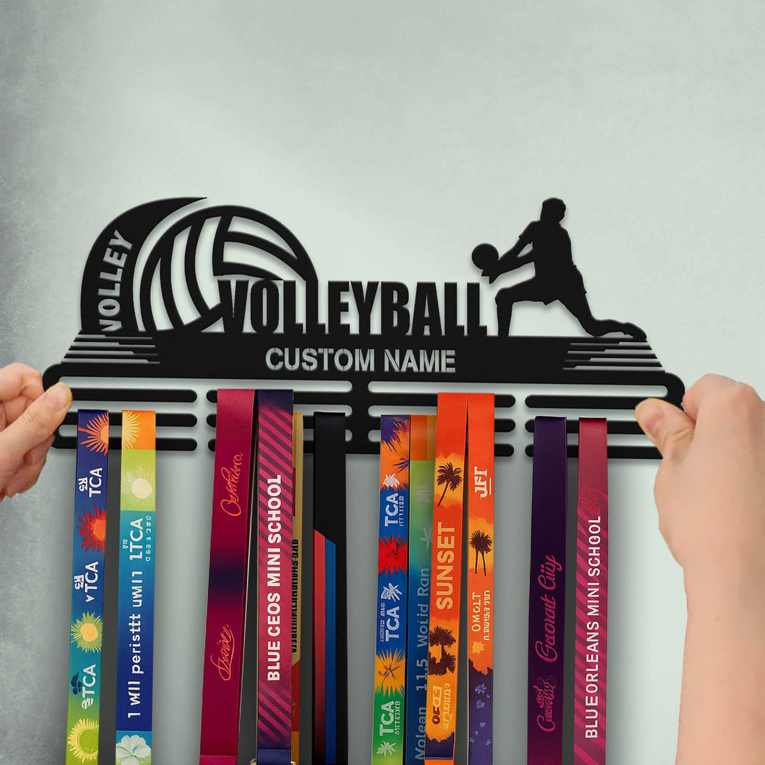 Personalized Volleyball Medal Holder – Stainless Steel Wall Rack for Displaying Awards - Champion Hanger