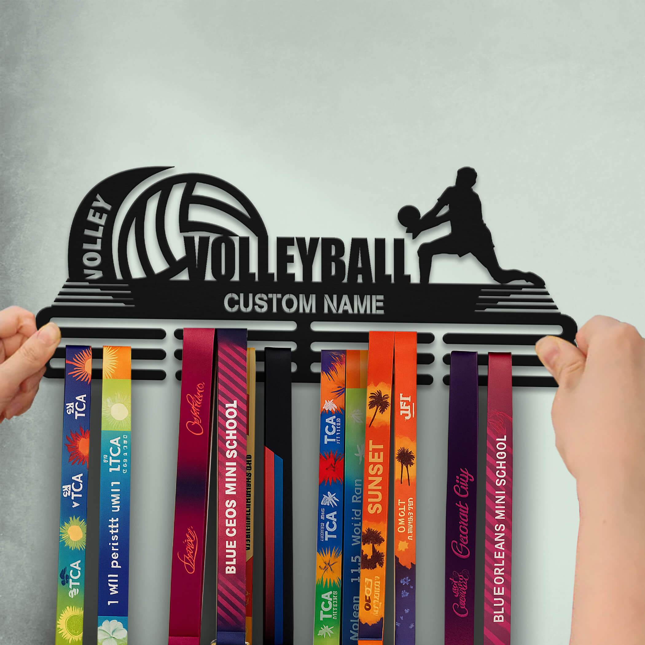 Personalized Volleyball Medal Holder – Stainless Steel Wall Rack for Displaying Awards - Champion Hanger