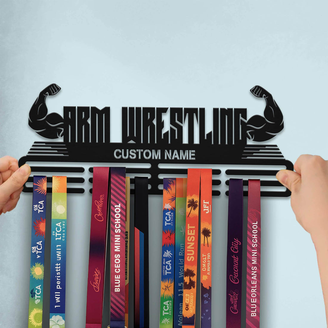Personalized Arm Wrestling Medal Holder – Custom Metal Wall Rack for Displaying Awards and Medals - Champion Hanger