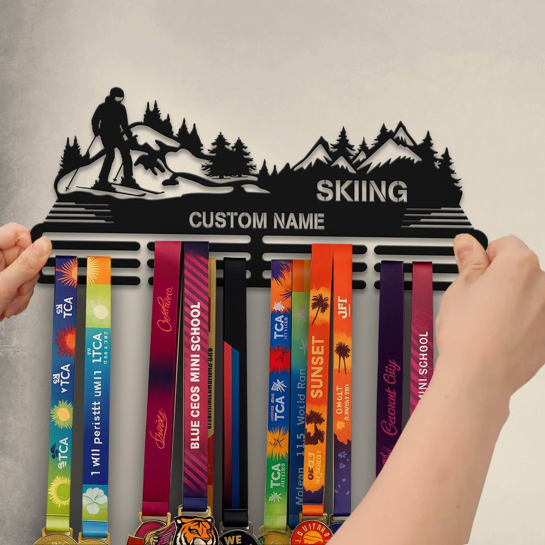 Skiing Medal Hanger – Personalized Metal Medal Holder – Stainless Steel Display Rack for Ski Awards - Champion Hanger