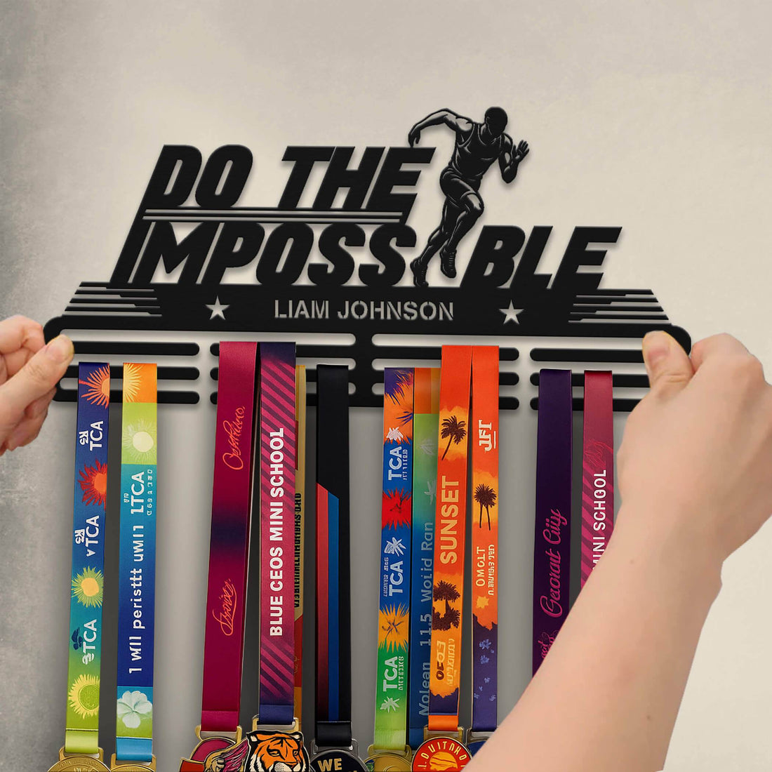 Do the Impossible Medal Hanger – Personalized Metal Medal Holder – Stainless Steel Wall Display Rack for Running Awards - Champion Hanger