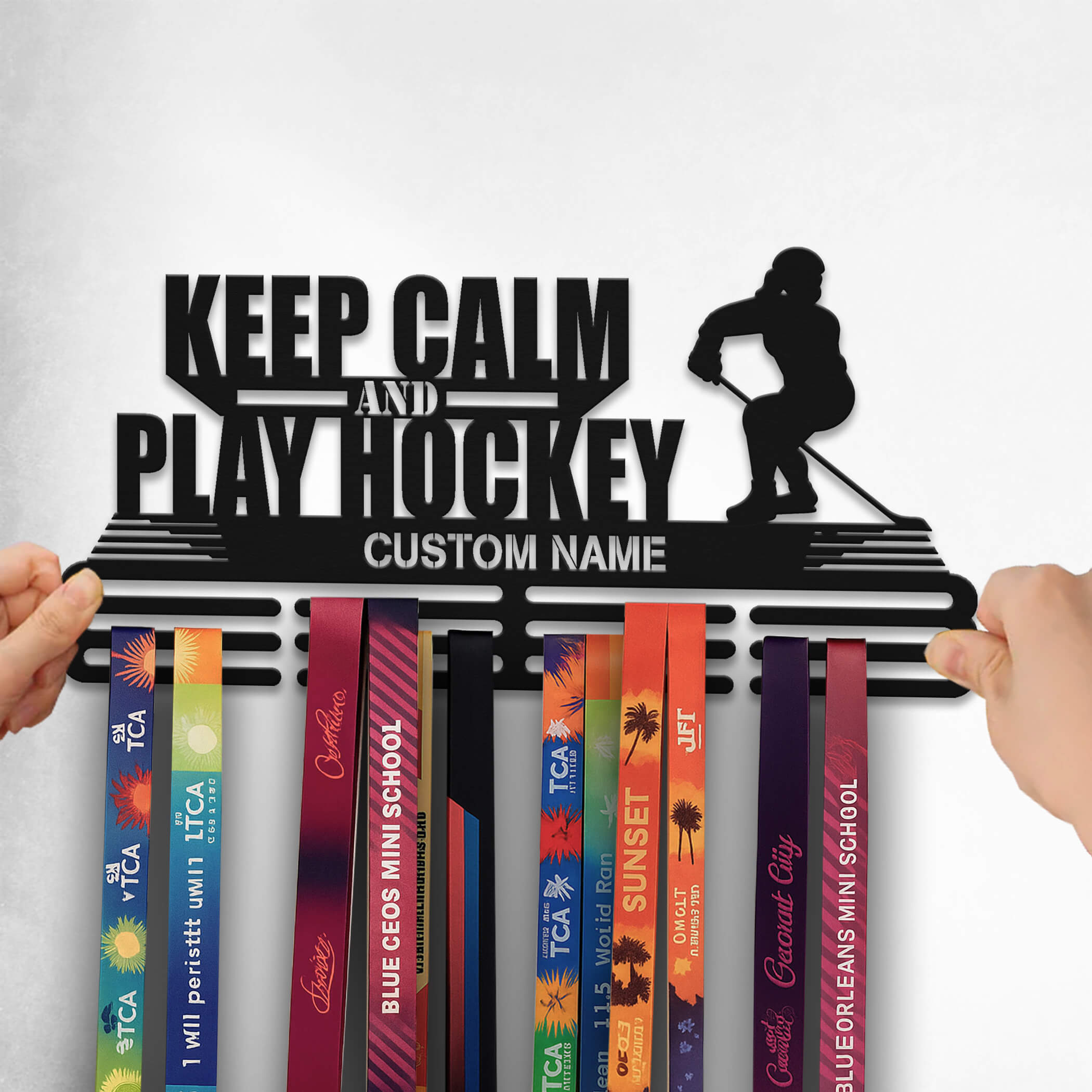 Stainless Steel Ice Hockey Medal Hanger – “Keep Calm and Play Hockey” Quote, Personalized Medal Display for Hockey Players | ChampionHanger
