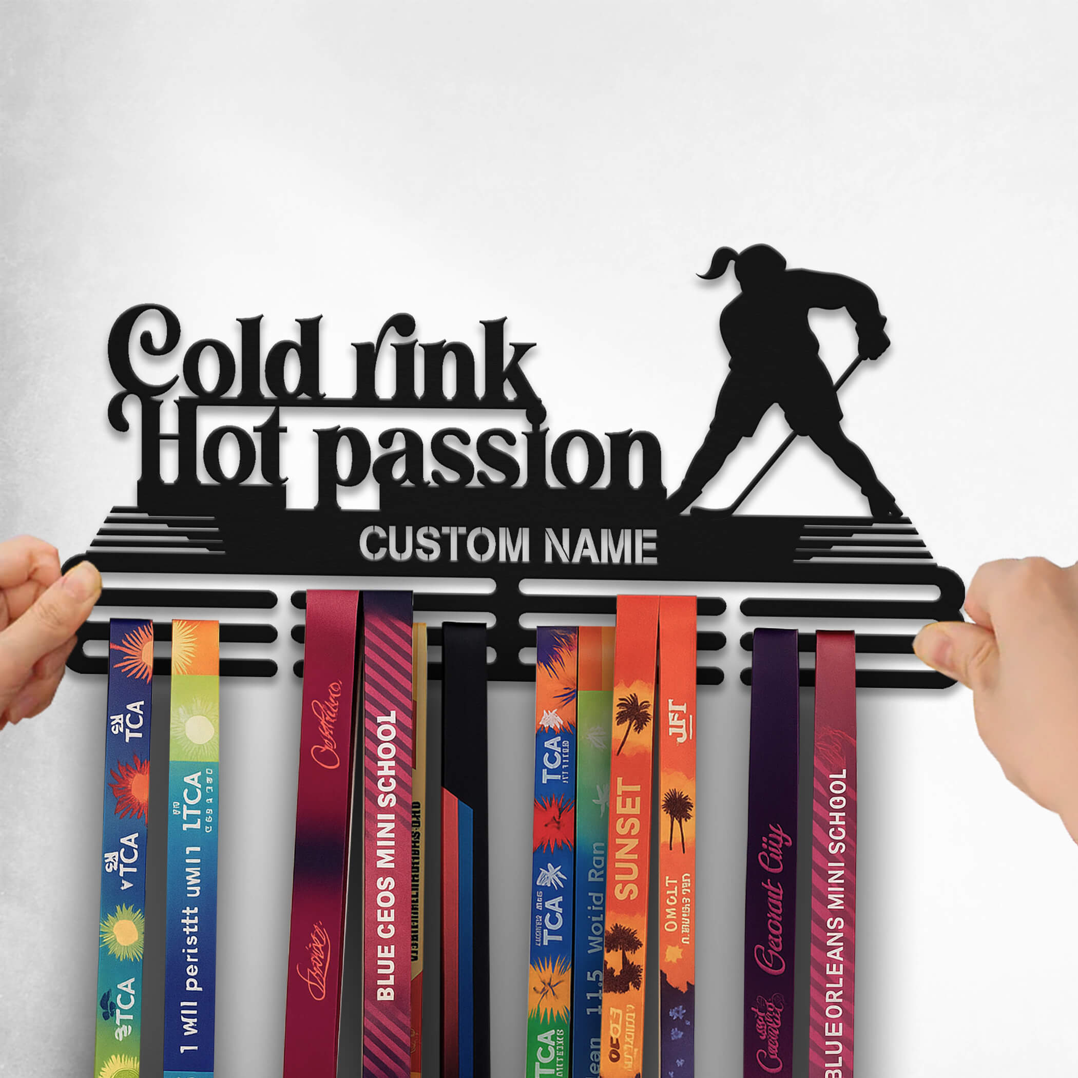 Personalized Stainless Steel Ice Hockey Medal Hanger – “Cold Rink, Hot Passion” | Custom Name Medal Display | Championhanger