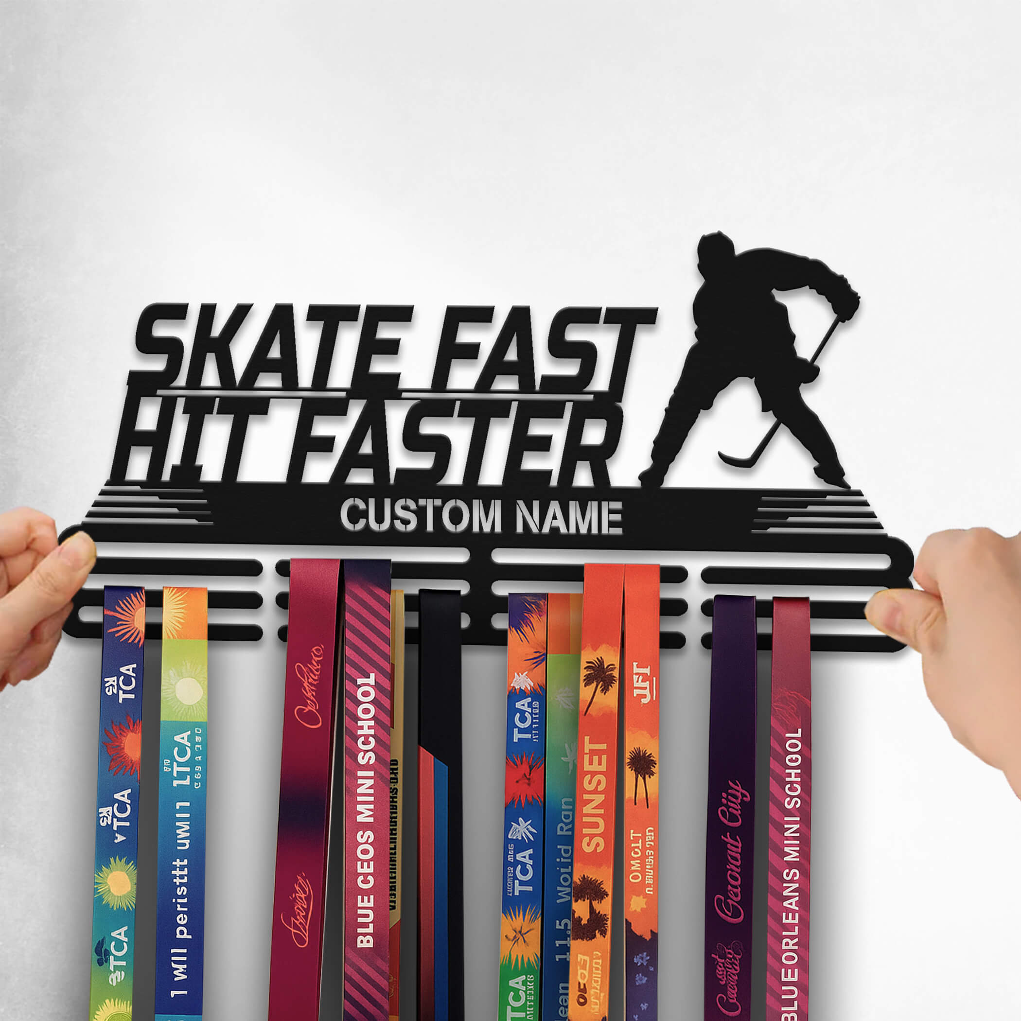 Personalized Stainless Steel Ice Hockey Medal Hanger – “Skate Fast, Hit Faster” Custom Name | Championhanger
