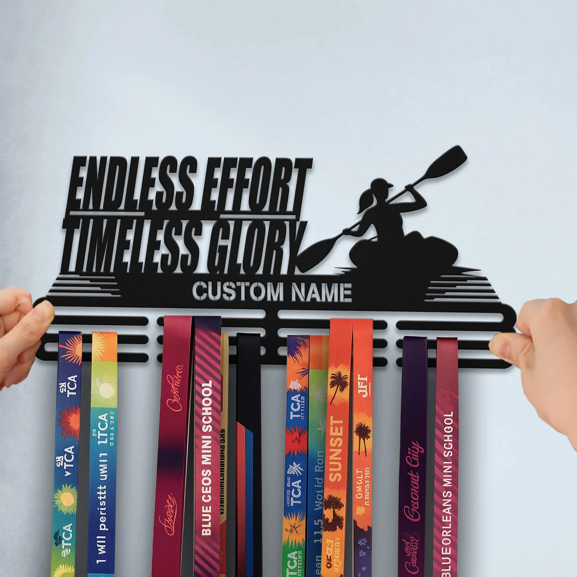 Personalized Stainless Steel Kayak Medal Hanger – Custom Medal Display Rack with Quote “Endless Effort Timeless Glory” | ChampionHanger - Champion Hanger