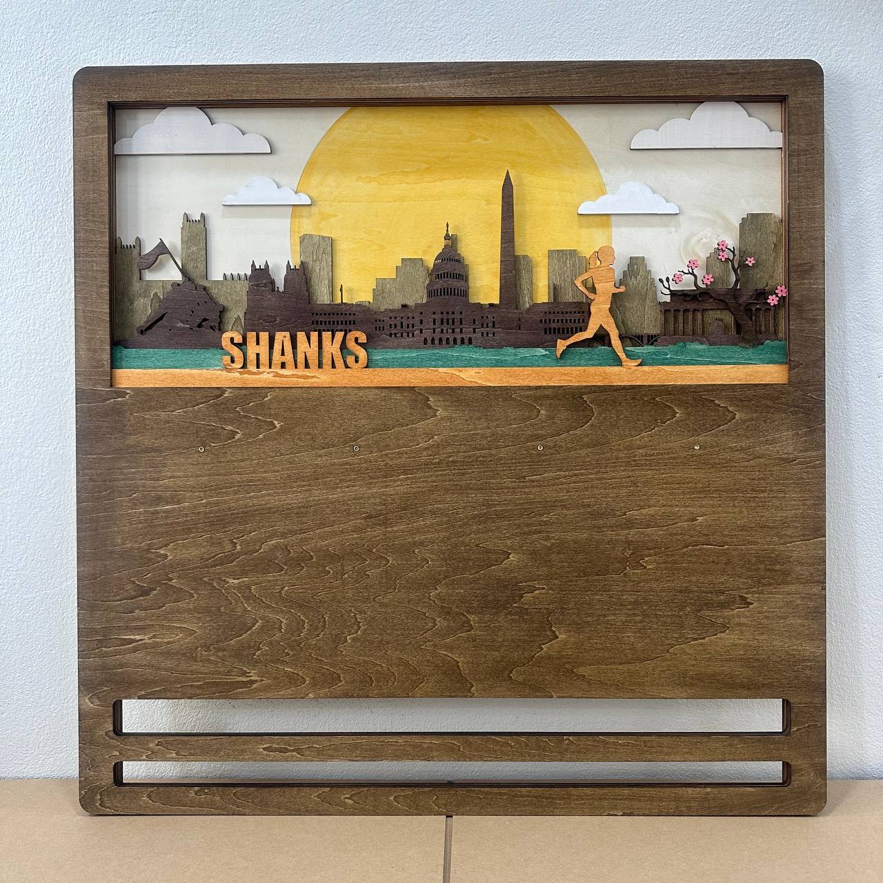 Personalized Wooden Medal Hanger with Washington City Design – Custom Name Running Medal Holder for Runners | Championhanger