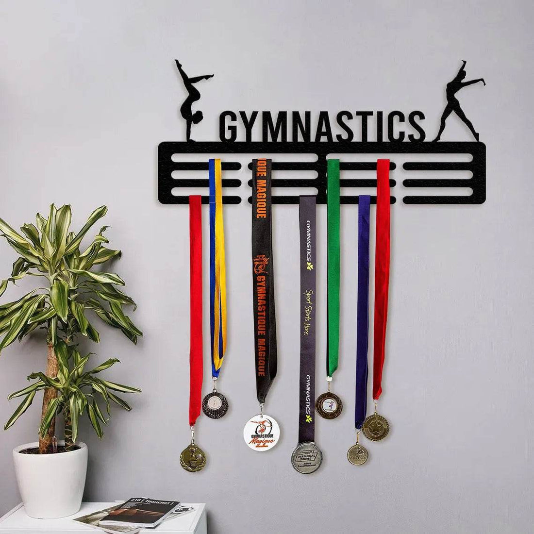 Personalized Gymnastics Medal Holder – Custom Wall Rack for Displaying Gymnast Awards and Medals - Champion Hanger