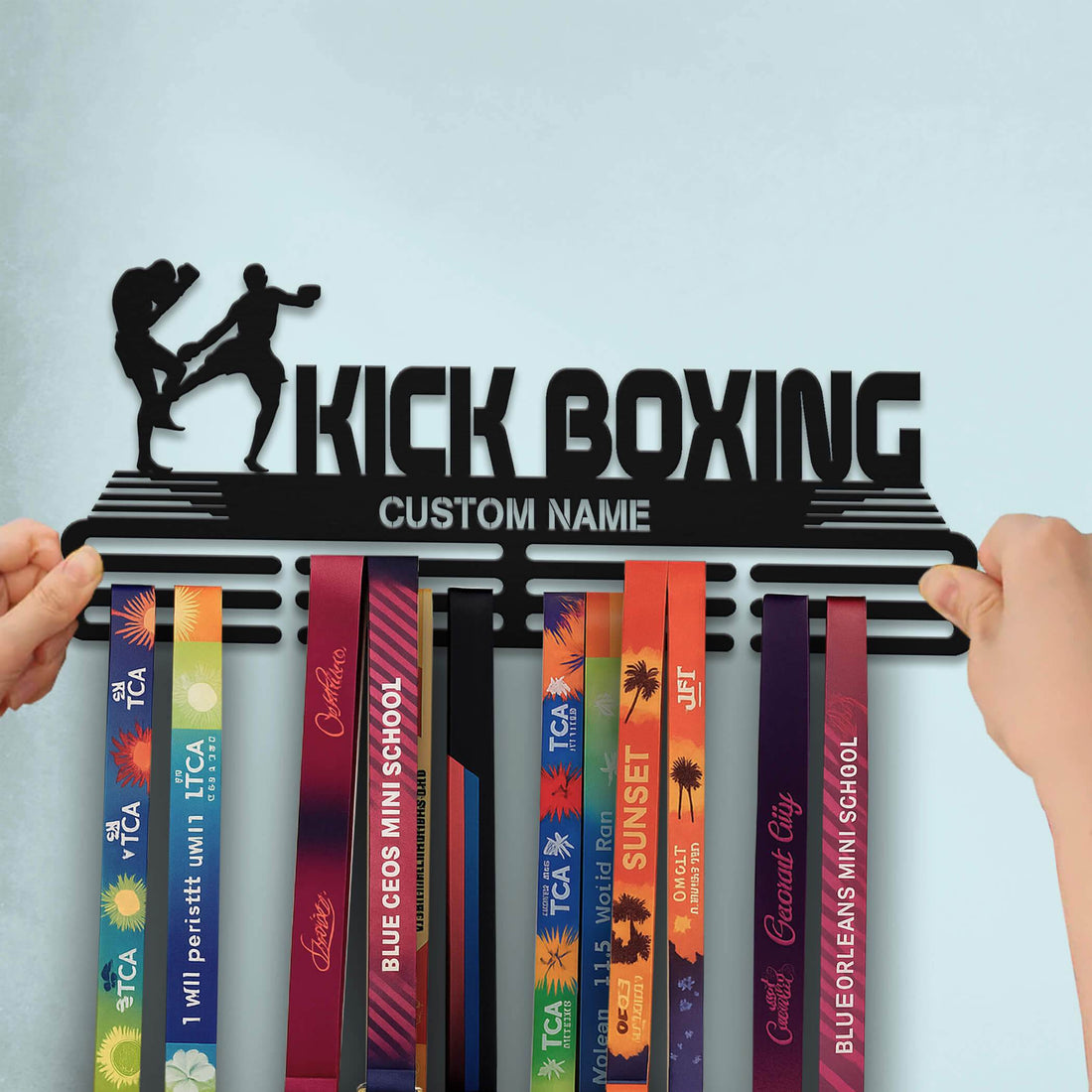 Personalized Kickboxing Medal Holder – Stainless Steel Wall Rack for Kickboxing Awards and Medals - Champion Hanger
