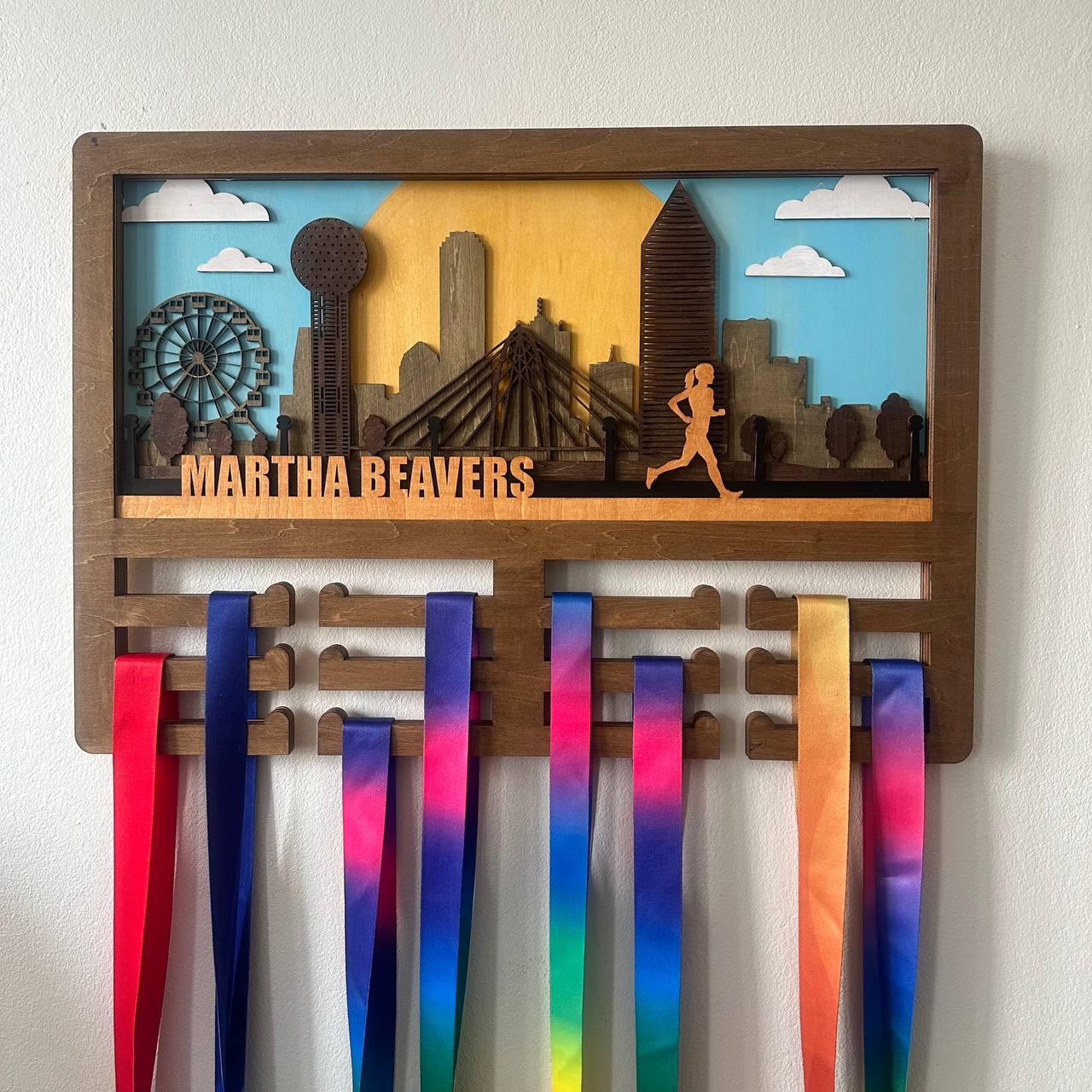 Custom Wooden Medal Hanger for Runners & Cyclists | Dallas City Design | Personalized Display by ChampionHanger