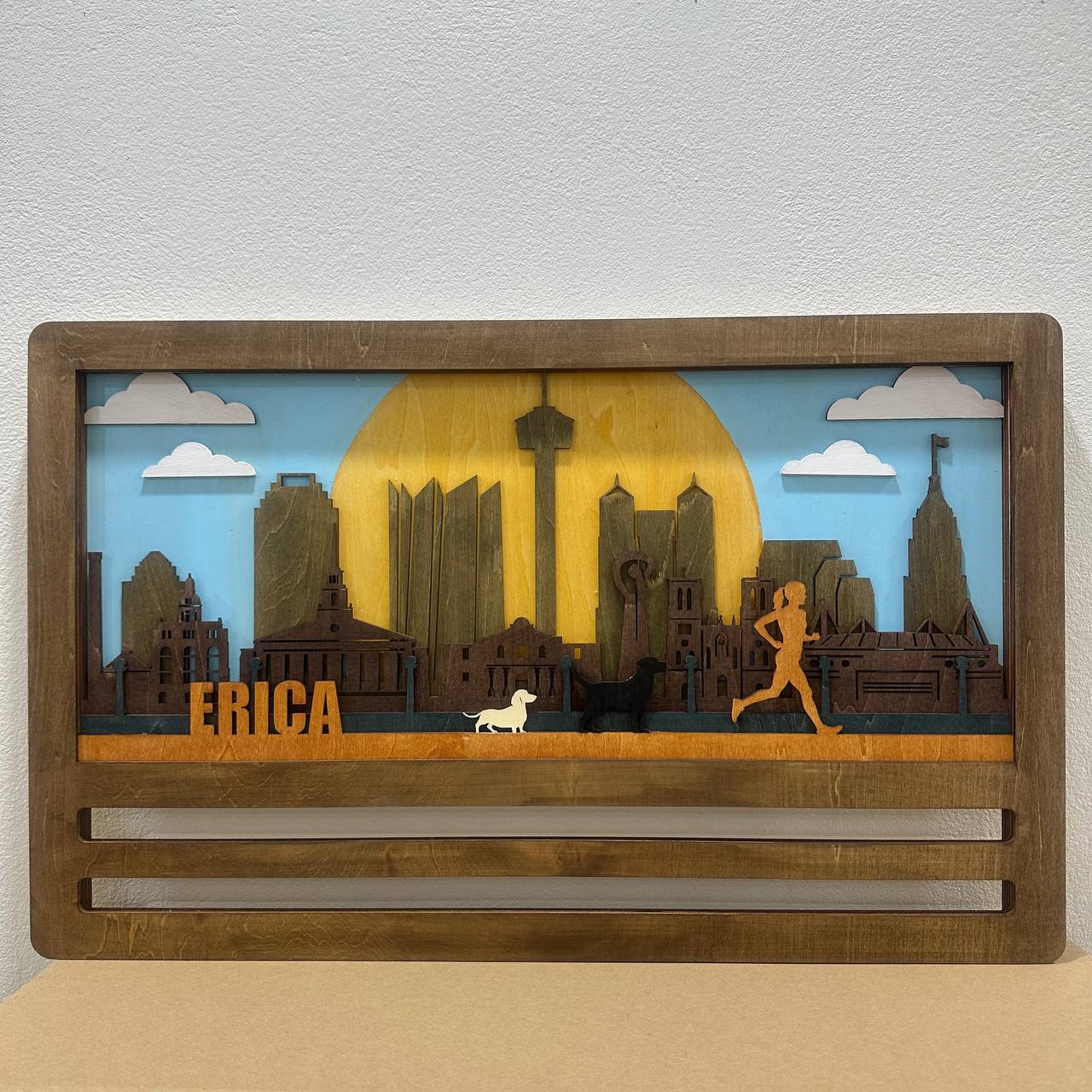 Custom Wooden Medal Hanger for Runners & Cyclists | San Antonio City Design | Personalized Display by ChampionHanger