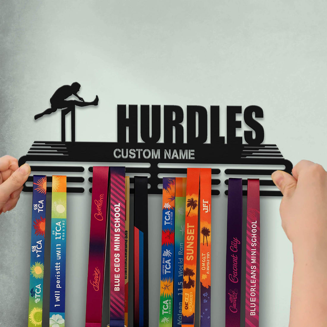 Hurdles Medal Hanger – Personalized Metal Medal Holder – Stainless Steel Wall Display Rack for Track & Field Awards - Champion Hanger